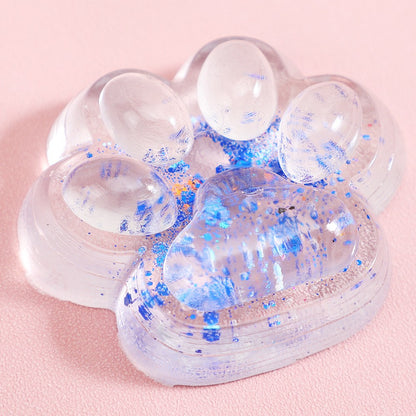 Jucarie Antistres Squishy, selexmo, cu Revenire Lenta, Squeeze Pinch Family, Model Cat Paw, 6.5 x 7 cm, din Tpr, 4-6 Ani, Model 4 Sclipici, Transparent