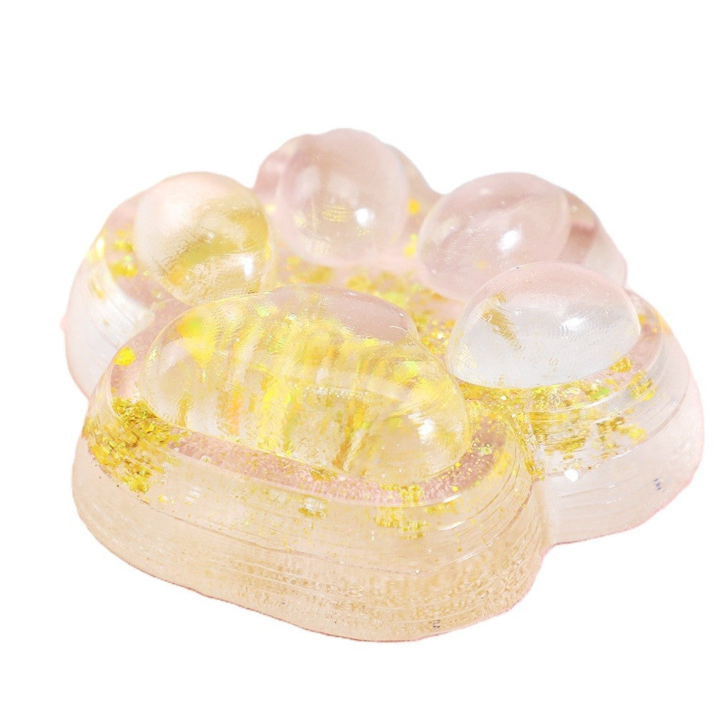 Jucarie Antistres Squishy, selexmo, cu Revenire Lenta, Squeeze Pinch Family, Model Cat Paw, 6.5 x 7 cm, din Tpr, 4-6 Ani, Model 4 Sclipici, Transparent