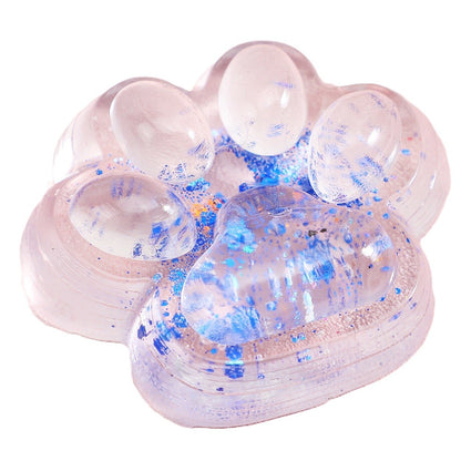 Jucarie Antistres Squishy, selexmo, cu Revenire Lenta, Squeeze Pinch Family, Model Cat Paw, 6.5 x 7 cm, din Tpr, 4-6 Ani, Model 4 Sclipici, Transparent