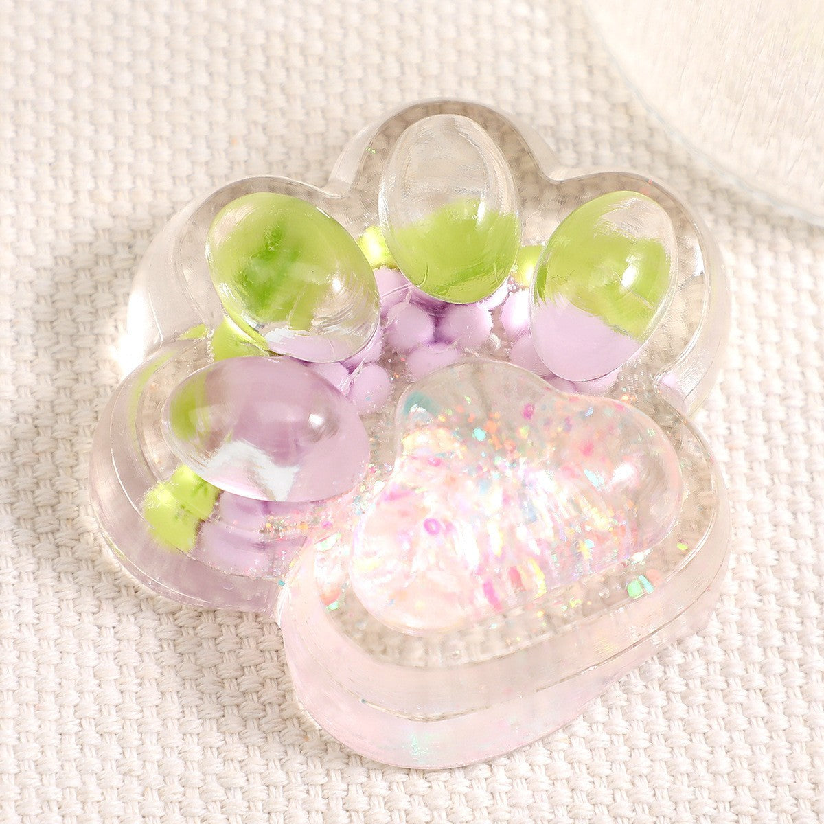Jucarie Antistres Squishy, selexmo, cu Revenire Lenta, Squeeze Pinch Family, Model Cat Paw, 6.5 x 7 cm, din Tpr, 4-6 Ani, Model 5 Fructe, Transparent