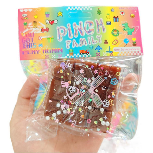 Jucarie Antistres Squishy, selexmo, cu Revenire Lenta, Squeeze Pinch Family, Model Cuburi de Ciocolata, Maro