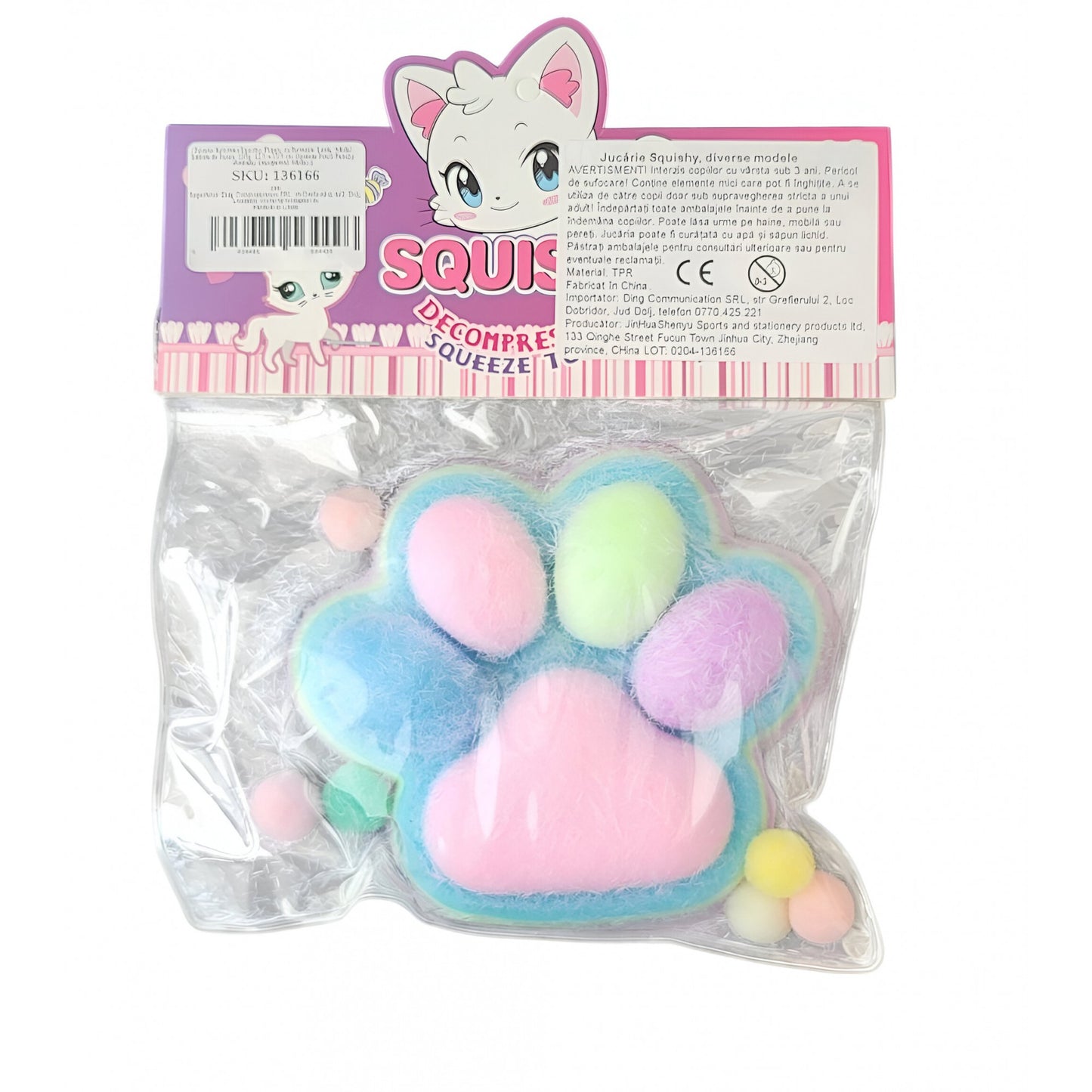 Jucarie Antistres Squishy, selexmo, cu Revenire Lenta, Model Labuta de Pisica, 220g, 12.5 x 10.5 cm Squeeze Pinch Family, Ambalaj Transparent, Model 1