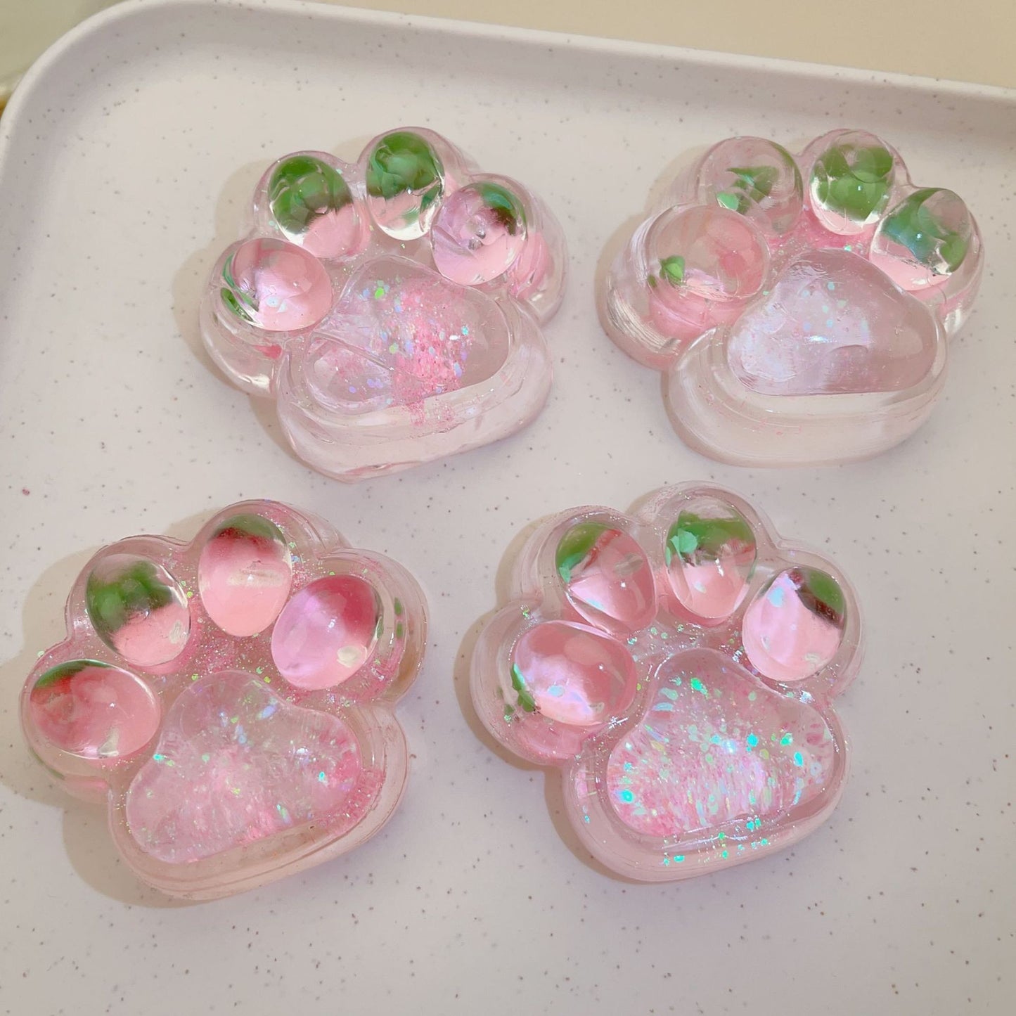 Jucarie Antistres Squishy, selexmo, cu Revenire Lenta, Squeeze Pinch Family, Model Labuta de Pisica cu Sclipici, 6.5x6 cm, 60g, Ambalaj Transparent, Roz