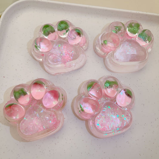 Jucarie Antistres Squishy, selexmo, cu Revenire Lenta, Squeeze Pinch Family, Model Labuta de Pisica cu Sclipici, 6.5x6 cm, 60g, Ambalaj Transparent, Roz