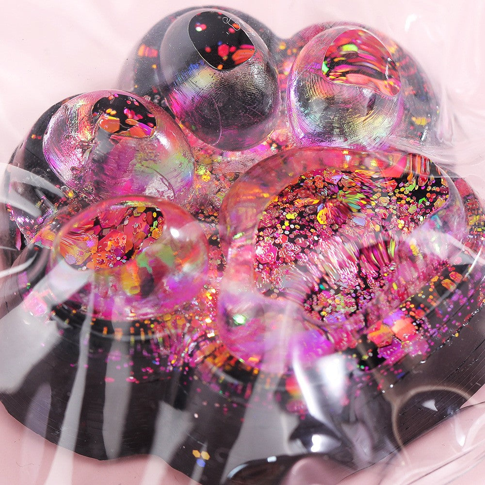 Jucarie Antistres Squishy, selexmo, cu Revenire Lenta, Squeeze Pinch Family, Model Labuta de Pisica cu Sclipici, 6.5x6 cm, 60g, Ambalaj Transparent, Roz-Negru