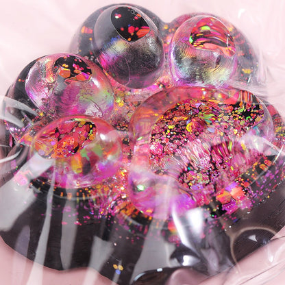 Jucarie Antistres Squishy, selexmo, cu Revenire Lenta, Squeeze Pinch Family, Model Labuta de Pisica cu Sclipici, 6.5x6 cm, 60g, Ambalaj Transparent, Roz-Negru