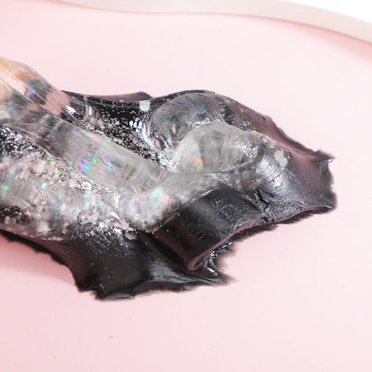 Jucarie Antistres Squishy, selexmo, cu Revenire Lenta, Squeeze Pinch Family, Model Labuta de Pisica cu Sclipici, 6.5x6 cm, 60g, Ambalaj Transparent, Alb-Negru