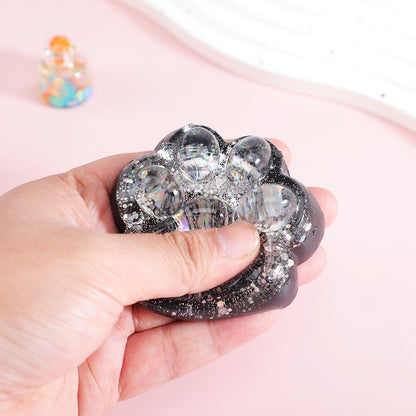 Jucarie Antistres Squishy, selexmo, cu Revenire Lenta, Squeeze Pinch Family, Model Labuta de Pisica cu Sclipici, 6.5x6 cm, 60g, Ambalaj Transparent, Alb-Negru