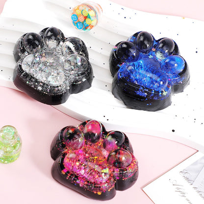 Jucarie Antistres Squishy, selexmo, cu Revenire Lenta, Squeeze Pinch Family, Model Labuta de Pisica cu Sclipici, 6.5x6 cm, 60g, Ambalaj Transparent, Alb-Negru