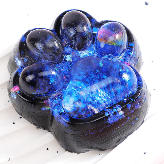 Jucarie Antistres Squishy, selexmo, cu Revenire Lenta, Squeeze Pinch Family, Model Labuta de Pisica cu Sclipici, 6.5x6 cm, 60g, Ambalaj Transparent, Albastru-Negru