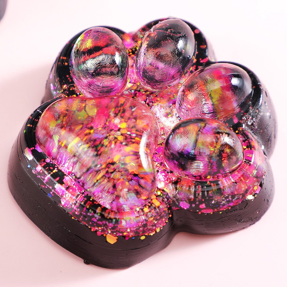 Jucarie Antistres Squishy, selexmo, cu Revenire Lenta, Squeeze Pinch Family, Model Labuta de Pisica cu Sclipici, 6.5x6 cm, 60g, Ambalaj Transparent, Roz-Negru