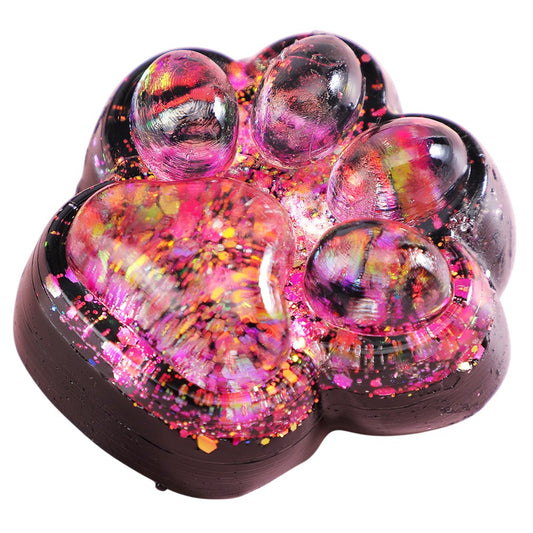 Jucarie Antistres Squishy, selexmo, cu Revenire Lenta, Squeeze Pinch Family, Model Labuta de Pisica cu Sclipici, 6.5x6 cm, 60g, Ambalaj Transparent, Roz-Negru