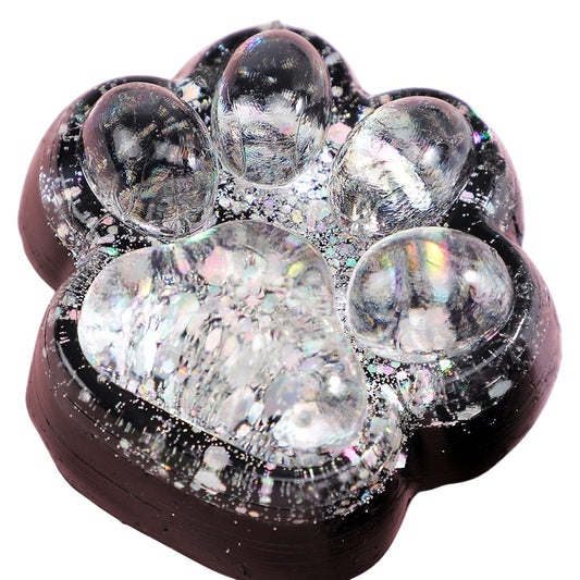 Jucarie Antistres Squishy, selexmo, cu Revenire Lenta, Squeeze Pinch Family, Model Labuta de Pisica cu Sclipici, 6.5x6 cm, 60g, Ambalaj Transparent, Alb-Negru