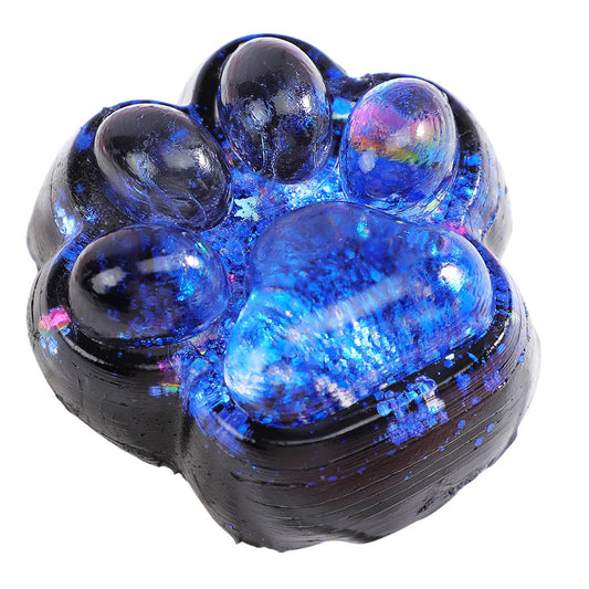 Jucarie Antistres Squishy, selexmo, cu Revenire Lenta, Squeeze Pinch Family, Model Labuta de Pisica cu Sclipici, 6.5x6 cm, 60g, Ambalaj Transparent, Albastru-Negru