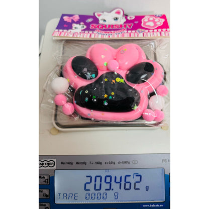 Jucarie Antistres Squishy, selexmo, cu Revenire Lenta, Model Labuta de Pisica, cu Stelute, 12 cm, 220g, Pinch Family, Ambalaj Transparent, Roz Negru