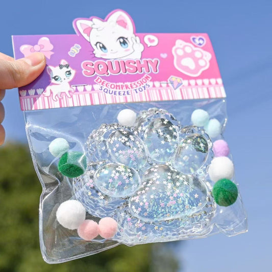 Jucarie Antistres Squishy, selexmo, cu Revenire Lenta, Model Labuta de Pisica Pufoasa, 12.5x10.5 cm, 220g, Squeeze Pinch Family, Albastru Transparent
