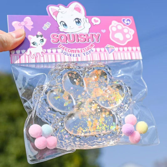 Jucarie Antistres Squishy, selexmo, cu Revenire Lenta, Model Labuta de Pisica Pufoasa, 12.5x10.5 cm, 220g, Squeeze Pinch Family,  Galben Transparent