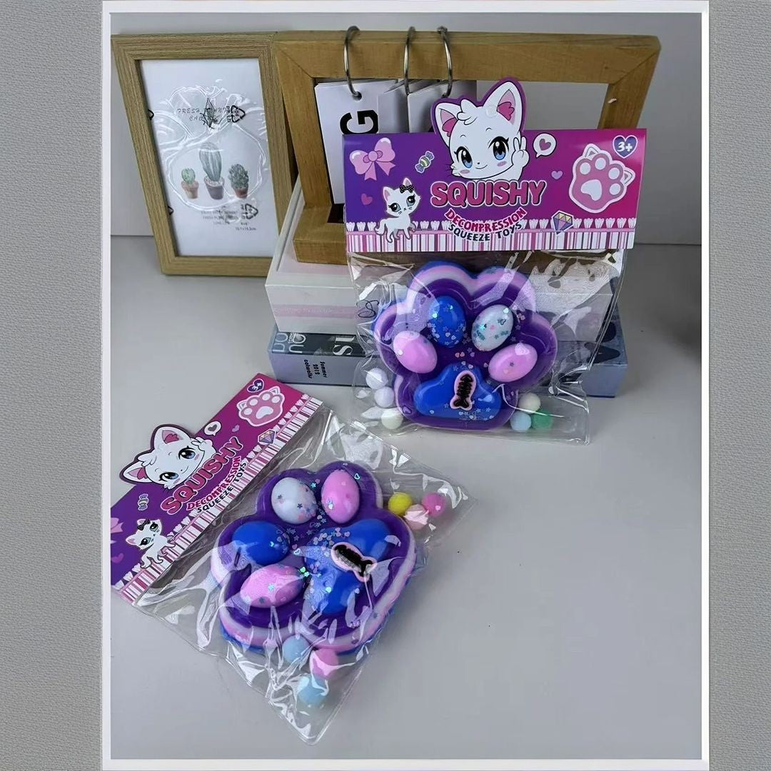Jucarie Antistres Squishy, selexmo, cu Revenire Lenta, Model Labuta de Pisica Pufoasa, 12.5x10.5 cm, 220g, Squeeze Pinch Family, Mov