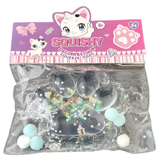 Jucarie Antistres Squishy, selexmo, cu Revenire Lenta, Model Labuta de Pisica Pufoasa, 12.5x10.5 cm, 220g, Squeeze Pinch Family, Albastru Transparent