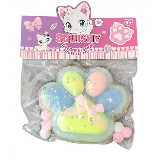 Jucarie Antistres Squishy, selexmo, cu Revenire Lenta,  Model Labuta de Pisica Pufoasa, 12.5x10.5 cm, 220g, Squeeze Pinch Family, Multicolor Albastru
