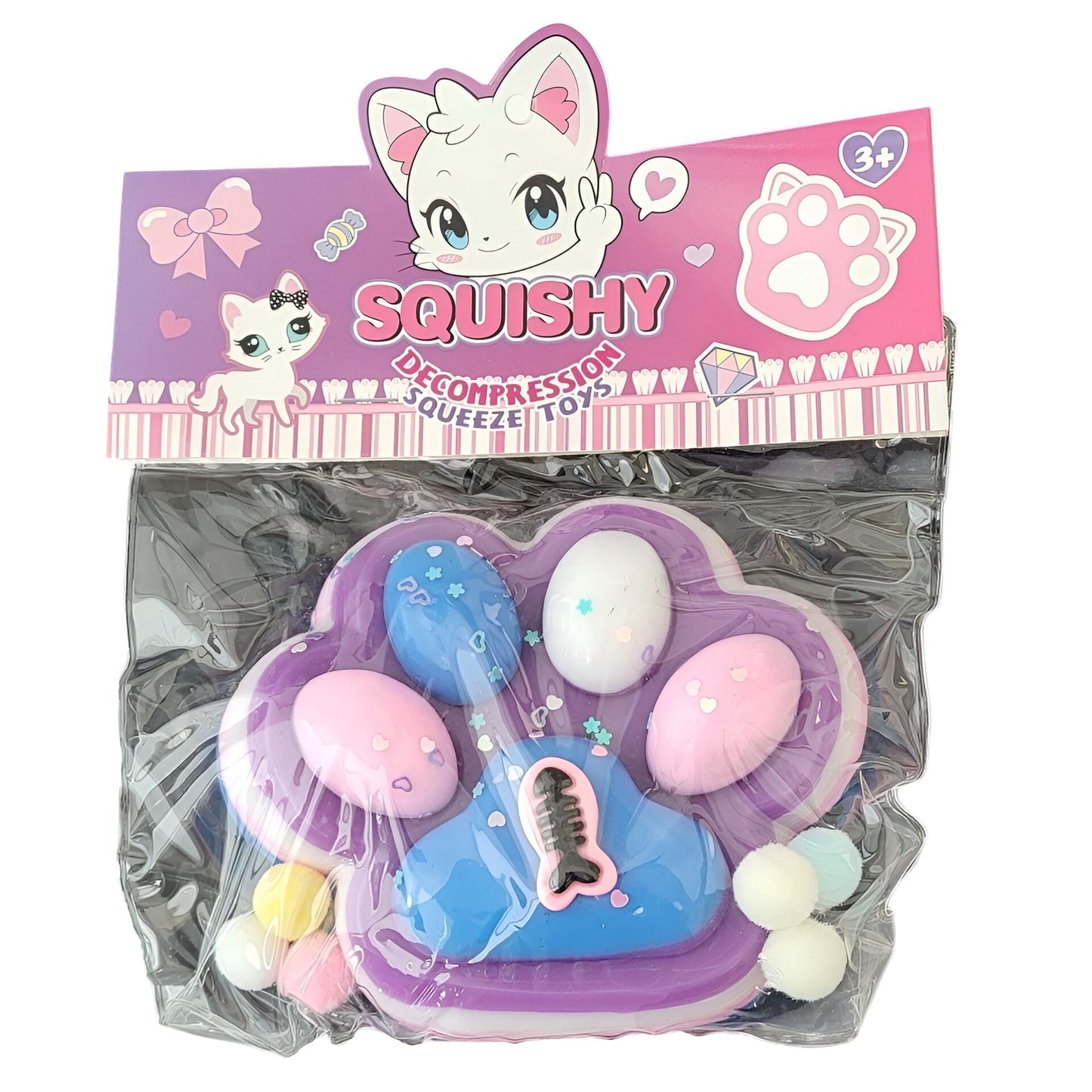 Jucarie Antistres Squishy, selexmo, cu Revenire Lenta, Model Labuta de Pisica Pufoasa, 12.5x10.5 cm, 220g, Squeeze Pinch Family, Mov