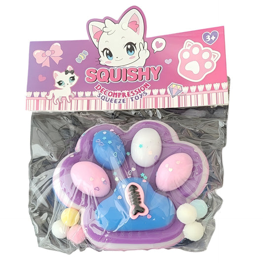 Jucarie Antistres Squishy, selexmo, cu Revenire Lenta, Model Labuta de Pisica Pufoasa, 12.5x10.5 cm, 220g, Squeeze Pinch Family, Mov