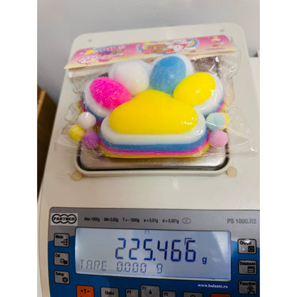 Jucarie Antistres Squishy, selexmo, cu Revenire Lenta, Model Labuta de Pisica Pufoasa, 220g, 12.5 x 10.5 cm Squeeze Pinch Family, Ambalaj Transparent, Galben-Multicolor
