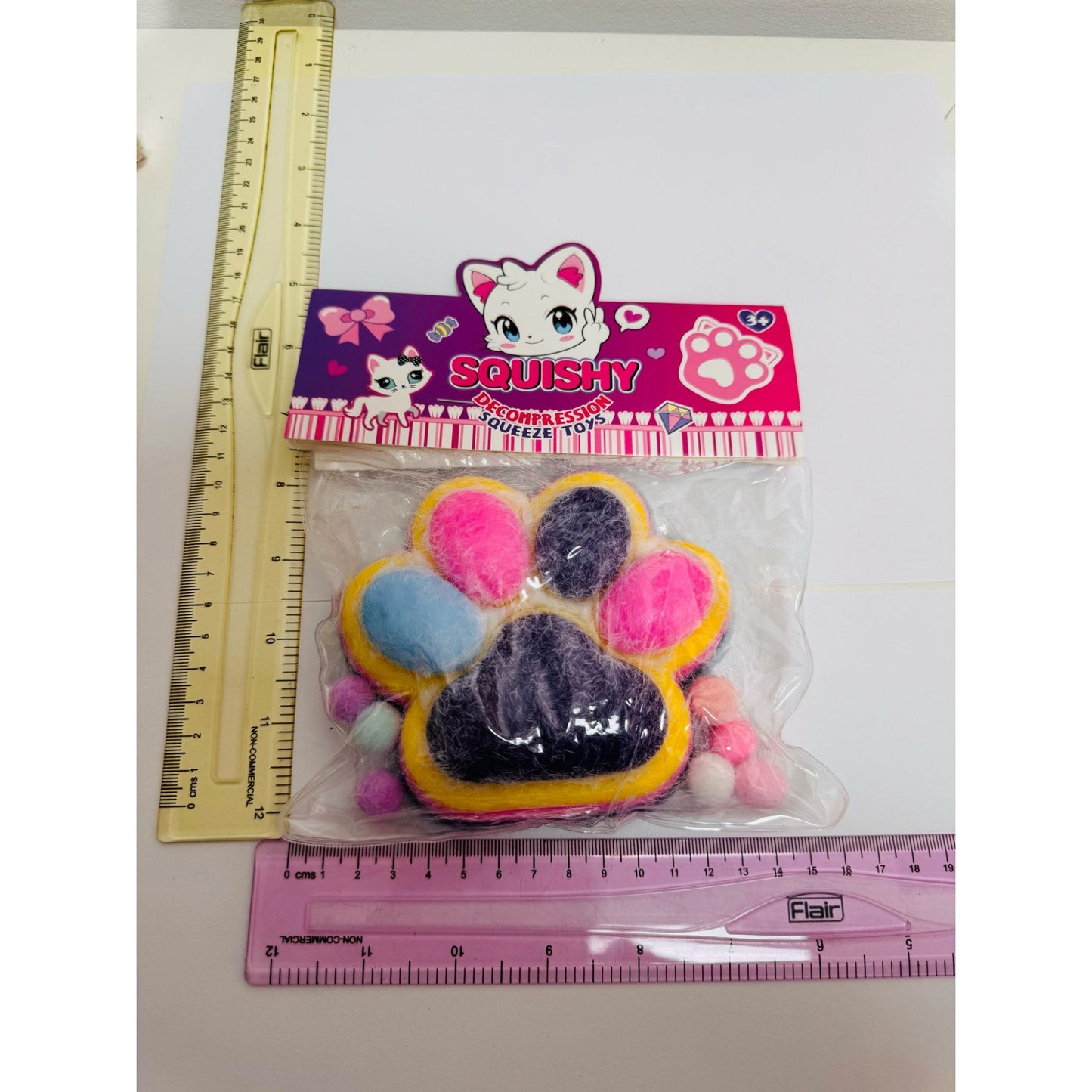 Jucarie Antistres Squishy, selexmo, cu Revenire Lenta, Model Labuta de Pisica Pufoasa, 220g, 12.5 x 10.5 cm Squeeze Pinch Family, Ambalaj Transparent, Multicolor