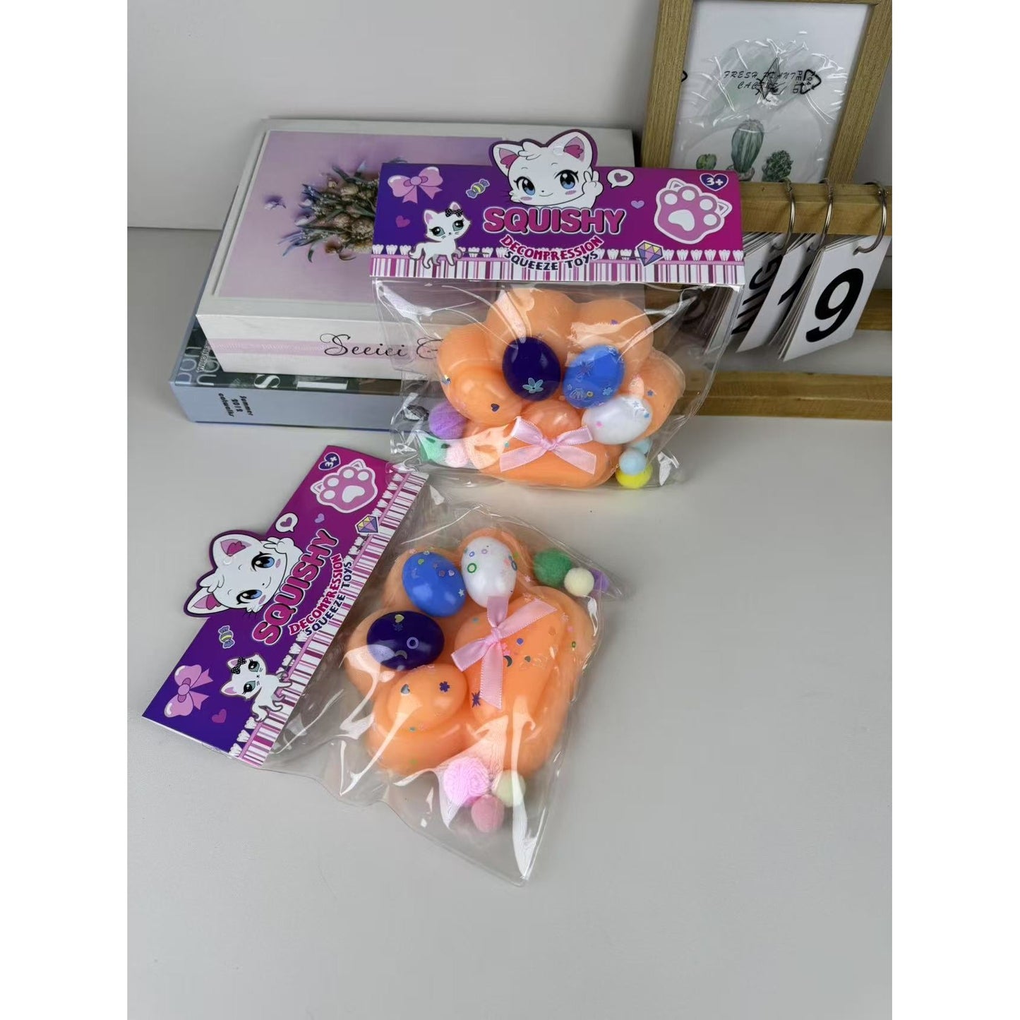 Jucarie Antistres Squishy, selexmo, cu Revenire Lenta, Modele diverse, 220g, 12.5 x 10.5 cm Squeeze Pinch Family, Ambalaj Transparent