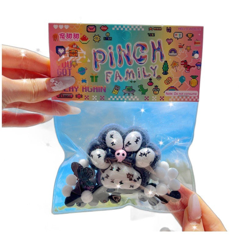 Jucarie Antistres Squishy, selexmo, cu Revenire Lenta, Squeeze Pinch Family, Model Cat Paw, Ambalaj Transparent, Alb/Negru