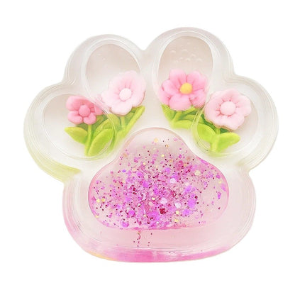 Jucarie Antistres Squishy, selexmo, Labuta de Pisica Pufoasa, cu Revenire Lenta, 7 x 6.5 cm, Model Flori 1, Transparent