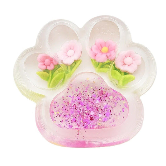 Jucarie Antistres Squishy, selexmo, Labuta de Pisica Pufoasa, cu Revenire Lenta, 7 x 6.5 cm, Model Flori 1, Transparent