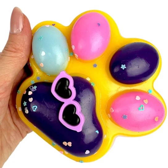 Jucarie Antistres Squishy, selexmo, Revenire Lenta, Model Labuta de Pisica, Squishy, BIG 12.5 x 10.5 cm, 220 g, Model 18, Roz Galben Mov