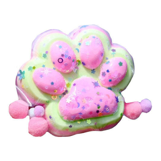 Jucarie Antistres Squishy, selexmo, Revenire Lenta, Model Labuta de Pisica, Squishy, BIG 12.5 x 10.5 cm, 220 g, Model 22, Roz Verde