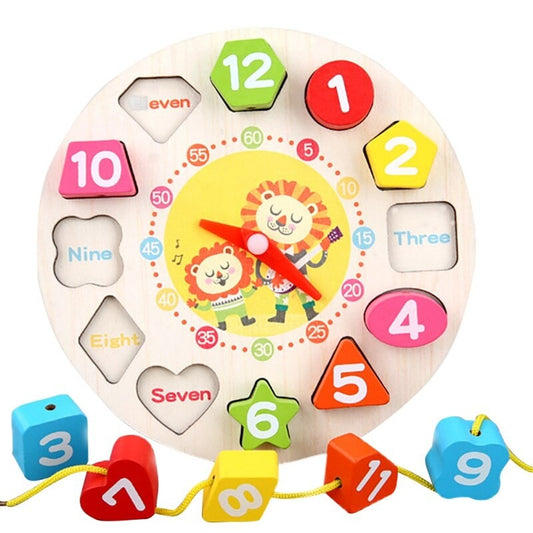 Jucarie Educativa Selexmo, Tip Montessori, Model Ceas Leu, din Lemn, + 36 Luni, 12 Piese, 17 cm, Multicolor
