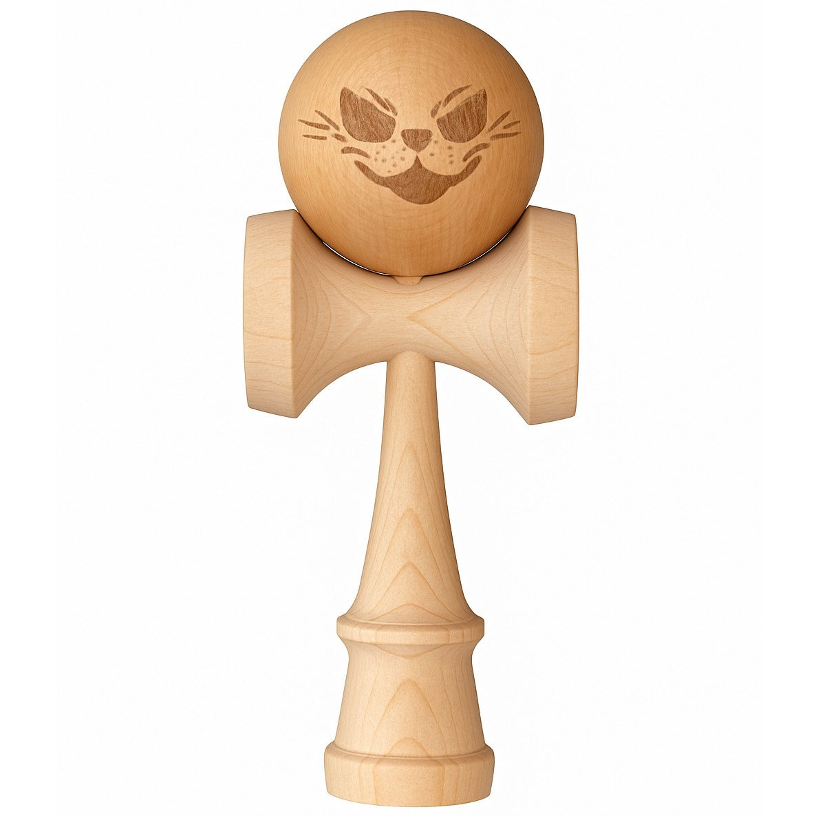 Jucarie Interactiva Kendama, Selexmo, din Lemn, 18 cm, Joc de Indemanare pentru Copii si Adulti, Model Crazy Cat, Maro Natur