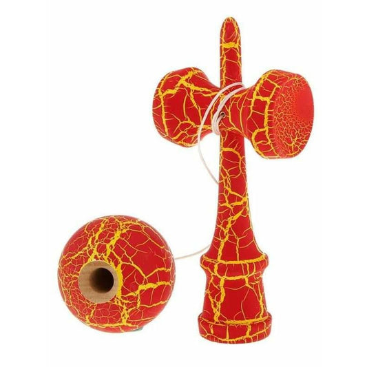 Kendama Crack, Selexmo, din Lemn, 18 cm, +14 Ani, Diametru Bila 6 cm, Model Crapat, Rosu