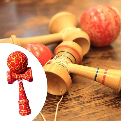 Kendama Crack, Selexmo, din Lemn, 18 cm, +14 Ani, Diametru Bila 6 cm, Model Crapat, Rosu