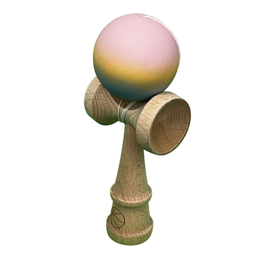 Jucarie Kendama X Originala, Profesionala, Selexmo, din Lemn, Rubber Grip, 18 cm, Roz/Galben/Albastru