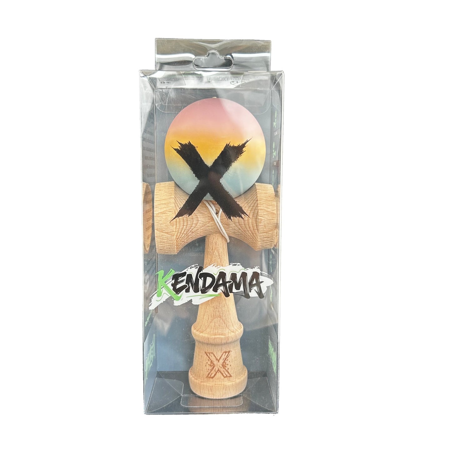 Jucarie Kendama X Originala, Profesionala, Selexmo, din Lemn, Rubber Grip, 18 cm, Roz/Galben/Albastru
