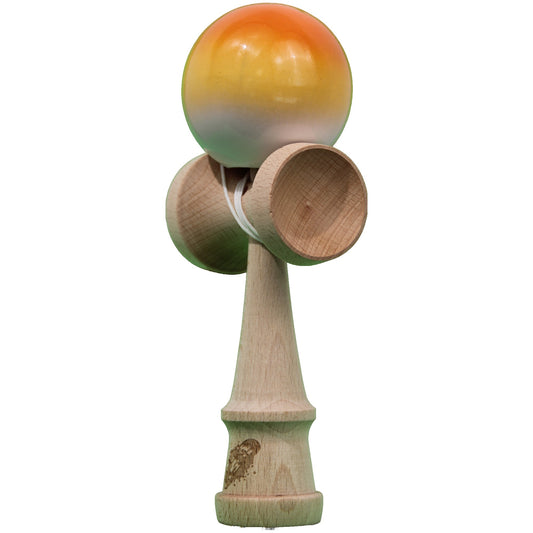 Jucarie Kendama X Originala, Profesionala, Selexmo, Super Sticky din Lemn, 18 cm, Gradient Portocaliu/Galben/Alb