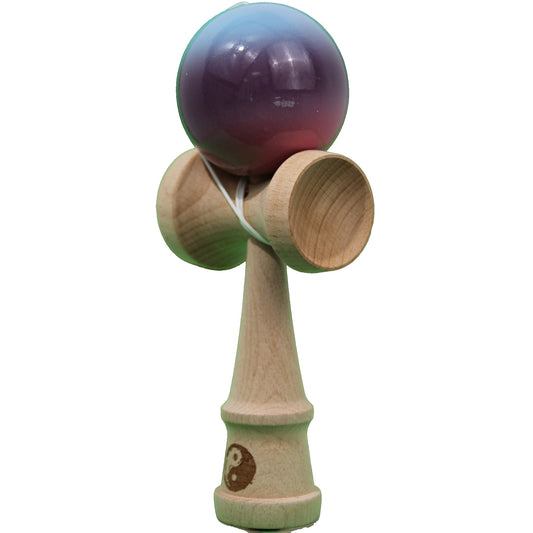 Jucarie Kendama X Originala, Profesionala, Selexmo, Super Sticky din Lemn, 18 cm, Gradient Albastru Deschis/Mov/Roz