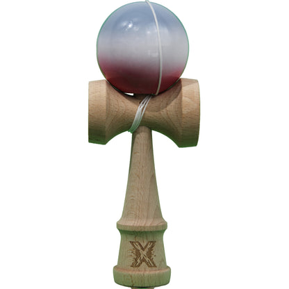 Jucarie  Kendama X Originala, Profesionala, Selexmo, Super Sticky din Lemn, 18 cm, Gradient Roz/Alb/Gri