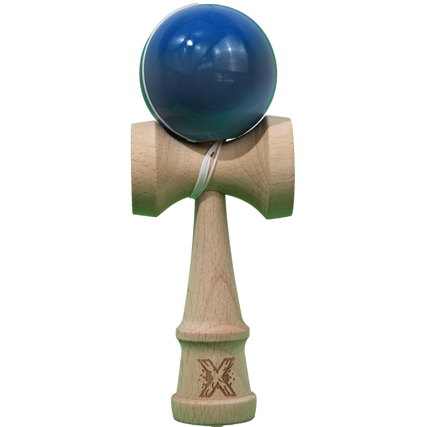 Jucarie Kendama X Originala, Profesionala, Selexmo, Super Sticky din Lemn, 18 cm, Gradient Albastru/Gri/Bleu