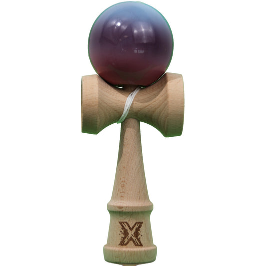 Jucarie Kendama X Originala, Profesionala, Selexmo, Super Sticky din Lemn, 18 cm, Gradient Albastru Deschis/Mov/Roz
