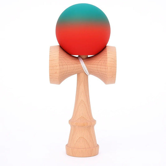 Kendama X Originala, Profesionala, Selexmo, din Lemn, Rubber Grip, 18 cm, Rosu/Verde