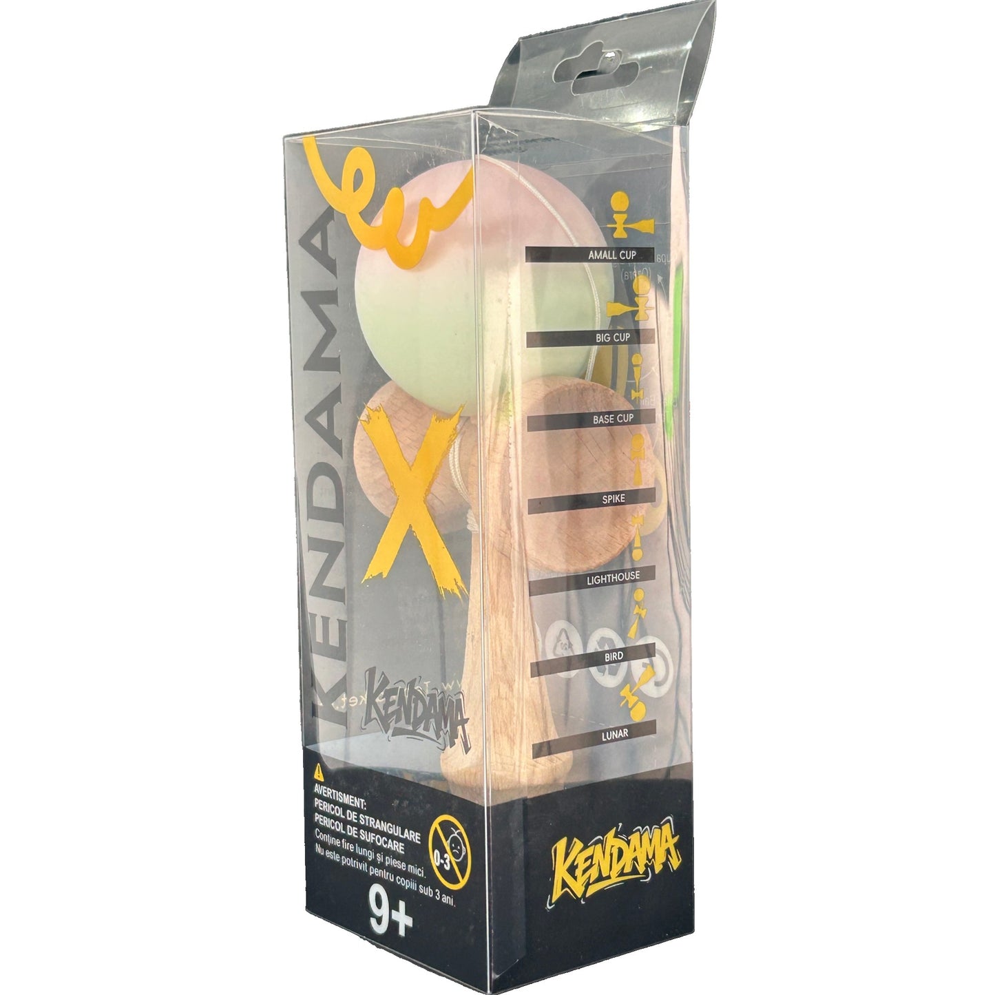 Kendama X Originala, Profesionala, Selexmo, din Lemn, Rubber Grip, 18 cm, Roz/Verde