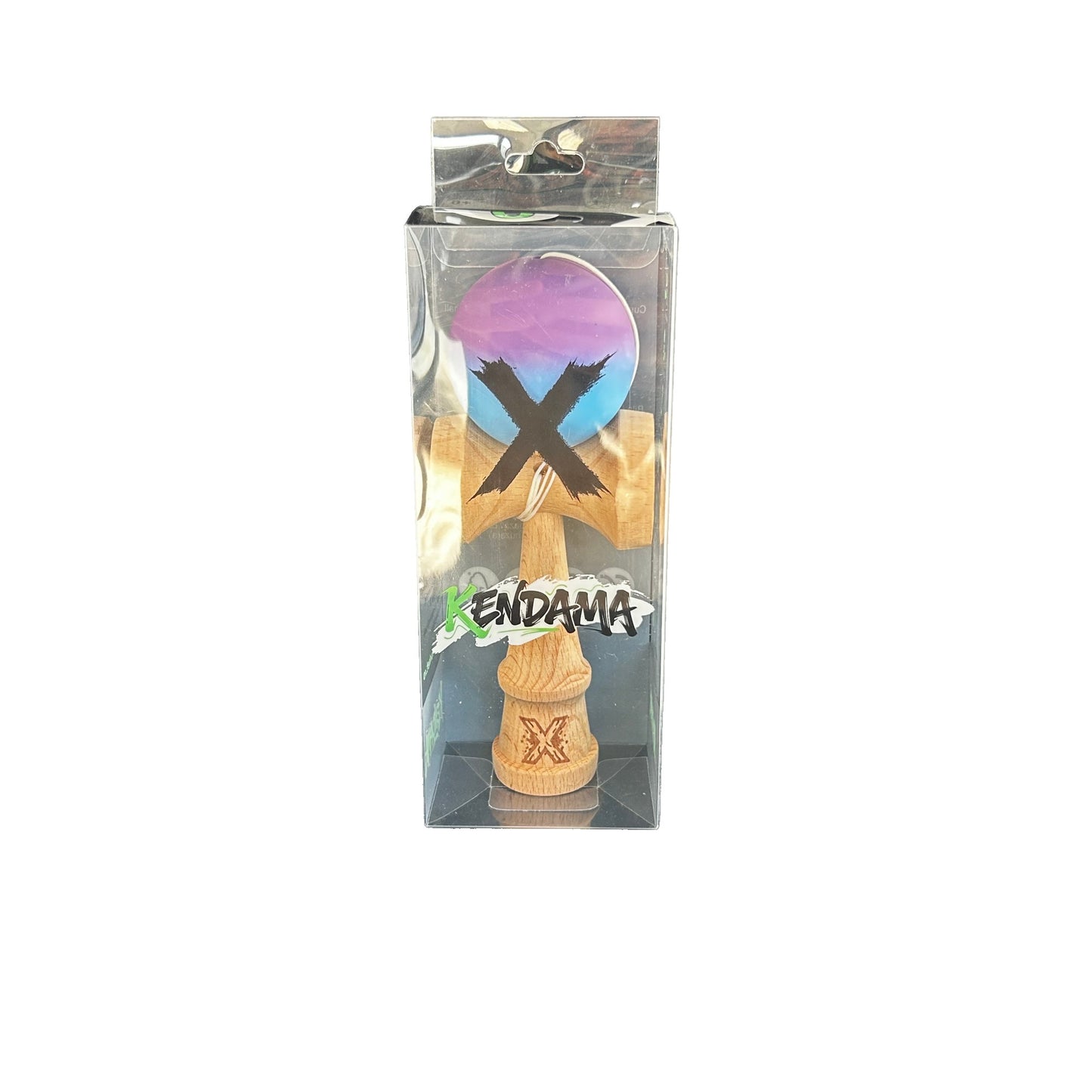 Jucarie Kendama X Originala, Profesionala, Selexmo, din Lemn, 18 cm, Joc de Indemanare pentru Copii și Adulti, Gradient Violet/Albastru