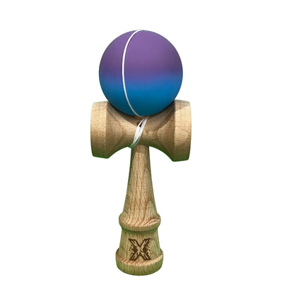 Jucarie Kendama X Originala, Profesionala, Selexmo, din Lemn, 18 cm, Joc de Indemanare pentru Copii și Adulti, Gradient Violet/Albastru