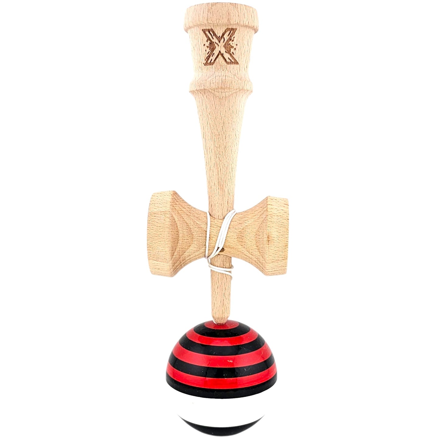 Kendama X Originala, Profesionala, Selexmo, din Lemn, Super Sticky, 18 cm, Rosu/Negru/Alb